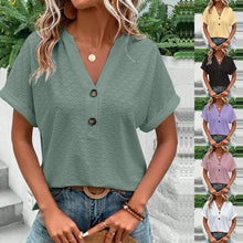 Load image into Gallery viewer, 2023 New Fashion Women Blouses Casual Jacquard Button V-Neck Solid Loose Shirts Summer Short Sleeve Oversized Tops Female