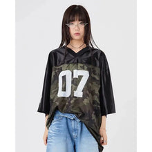 Load image into Gallery viewer, Vintage Camouflage Short Sleeve Jersey Women Loose Hip Hop V-Neck T-Shirts 2024 Summer High Street American Half Sleeve Tide Top