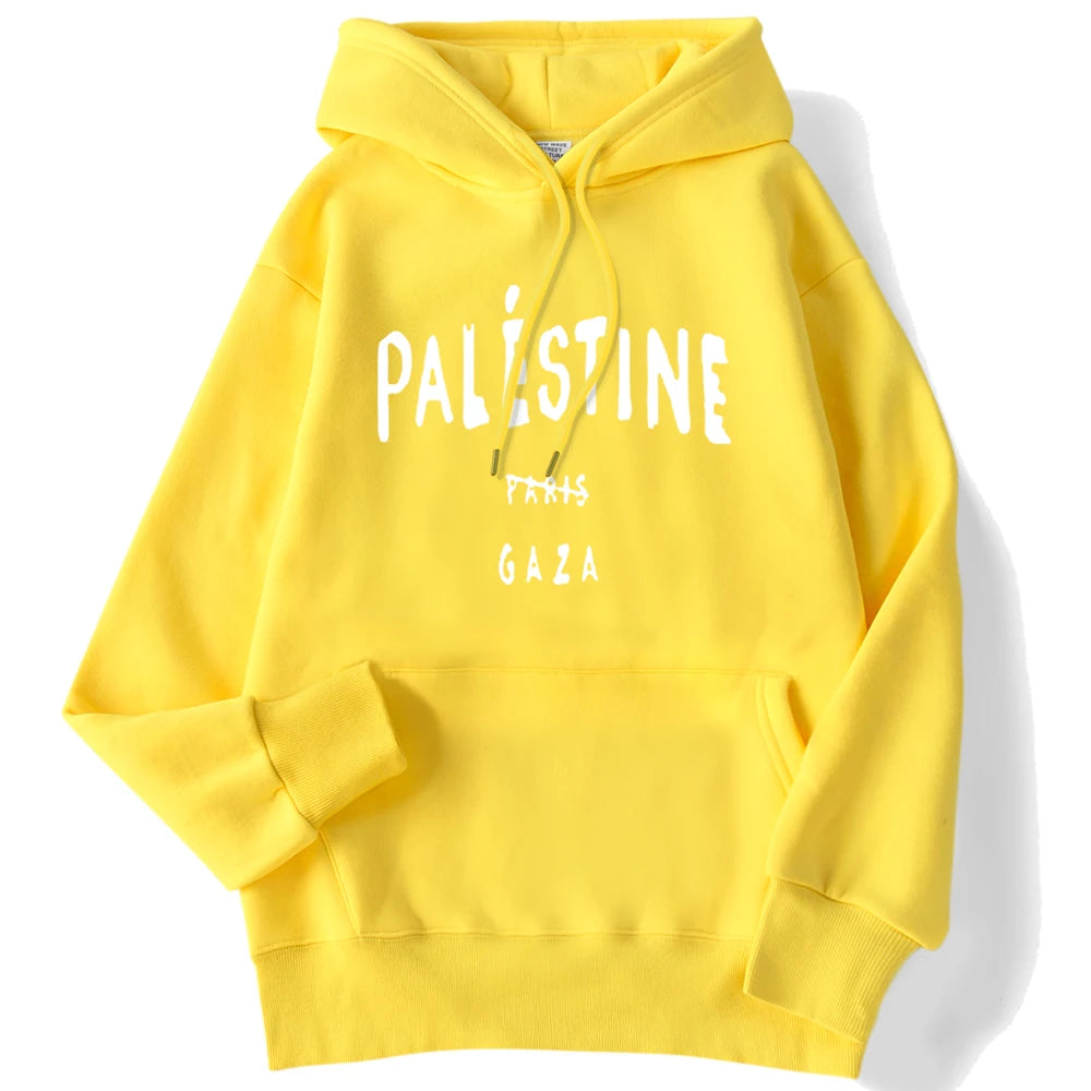 Winter Woman Hoodies Palestine Gaza Letter Printed Pullovers Breathable Loose Warm Pocket Sweatshirts Casual Ladies Streetwears