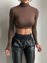 Load image into Gallery viewer, Basic Sheath Women Solid Turtleneck Tshirt Autumn Stretch Casual Undershirt Female All-match Street Activity Crop Tops