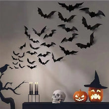 Load image into Gallery viewer, 12pcs Halloween Bat Wall Sticker 3d Sticker Bar Haunted House Decoration Prank Toy Props