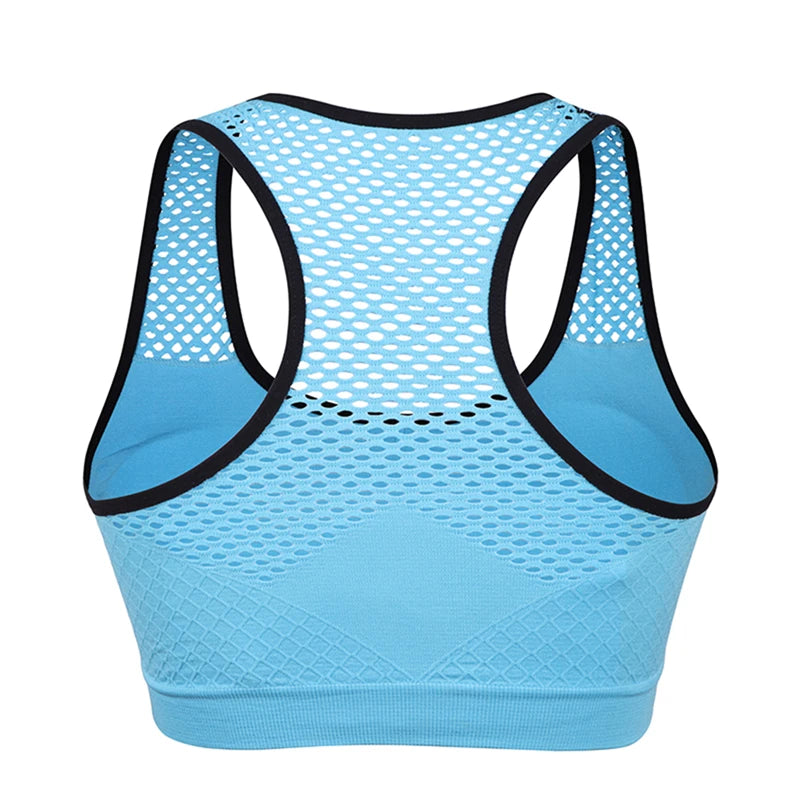 Mesh Sports Bra Hollow Out Sport Top Seamless Fitness Yoga Bras Women Gym Top Padded Running Vest Shockproof Push Up Crop Top