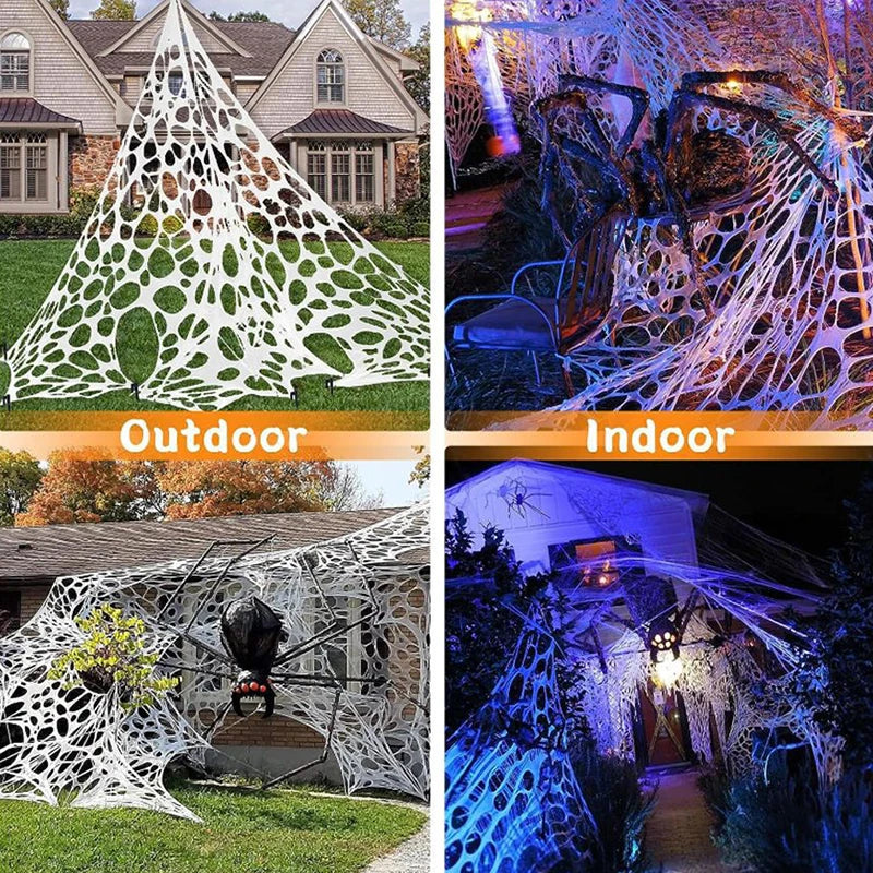 2/4Meters Outdoor Giant Stretchy Netting Spider Webbing Ripped Cobweb Haunted House Prop Halloween Decor Spooky Party Supplies