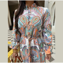 Load image into Gallery viewer, Vintage Printed Patchwork Maxi Dresses Women Causal Loose V Neck Long Lantern Sleeve Long Dress Chic Female Vacation Beach Robes