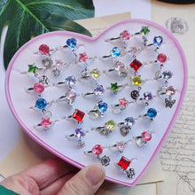 Load image into Gallery viewer, 12/36PCS/set Adjustable Kids Crystal Rings Jewelry Heart Star Square Open Finger Ring For Children Girl Party Gift