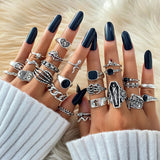 IPARAM Gothic Silver Color Rings Set for Women Men Vintage Halloween Cross Skeleton Snake Playing Cards Fashion Jewelry Gifts