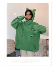 Load image into Gallery viewer, S-3XL Frog Zipper Hoodie Fleece Lined Springtime Embroidery oversized Sweatshirt Harajuku Warm Pullover Korean Style Dropship