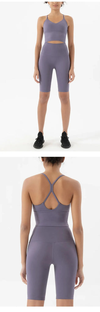 Strappy Sports Bra Nude Yoga Vest Double-sided Brushed Lycra Sexy Sling Beauty Back Fitness Push Up Sports Women Underwear