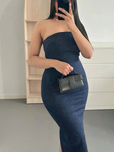 Load image into Gallery viewer, TRAF Off Shoulder Denim Dress Woman Blue Corset Long Dress Women Midi Bodycon Dresses For Women 2023 Elegant Party Dresses