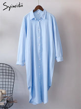 Load image into Gallery viewer, Syiwidii White Shirts Dress for Women Oversized Casual Cotton Loose Dresses Long Sleeve Button Up Blue Midi Long Blouses Dress