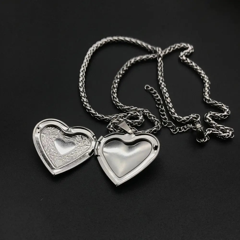 Heart Shaped Locket Pendants Necklaces For Women Gold Color Photo Frame Valentine Lovers Necklace Gift Fashion Jewelry