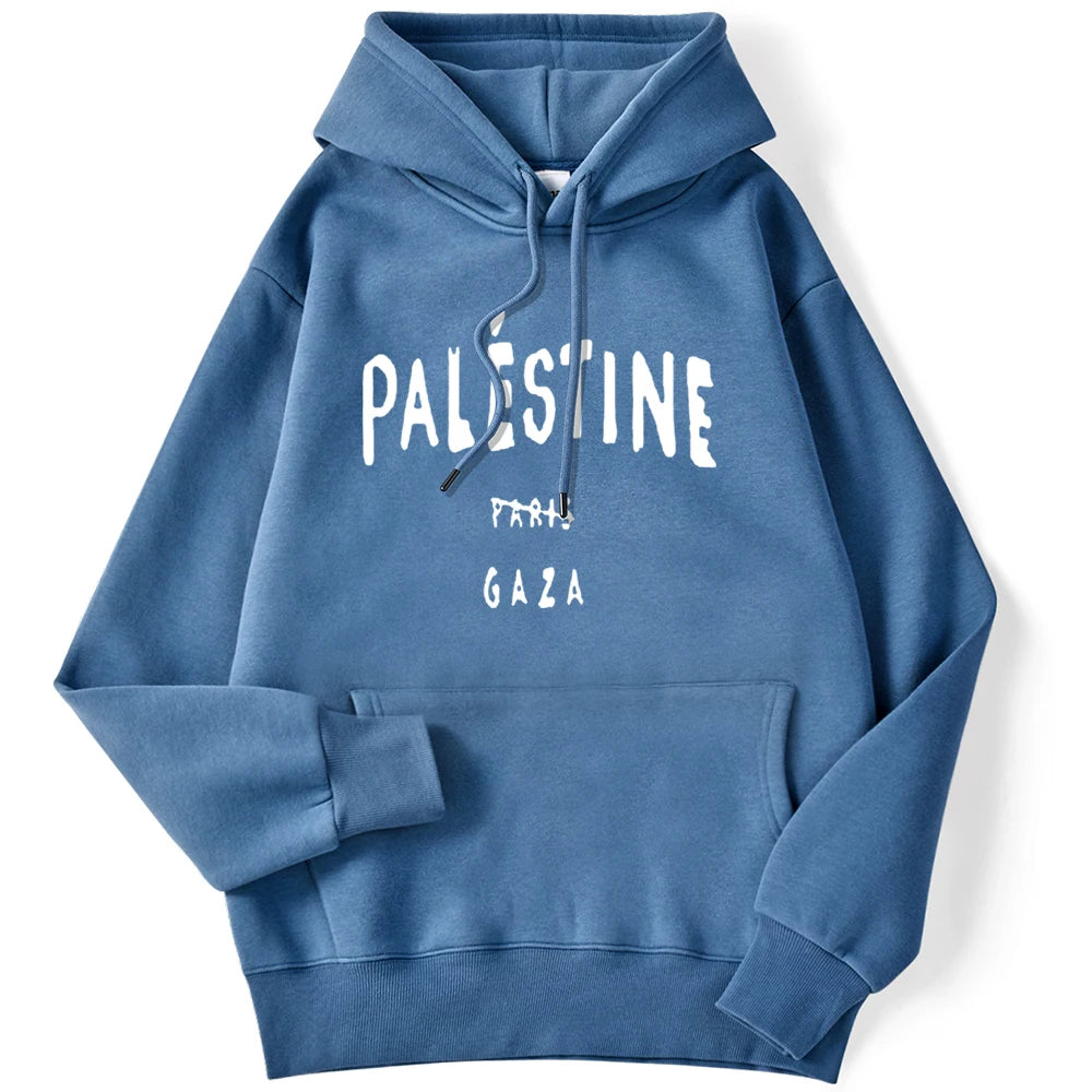 Winter Woman Hoodies Palestine Gaza Letter Printed Pullovers Breathable Loose Warm Pocket Sweatshirts Casual Ladies Streetwears