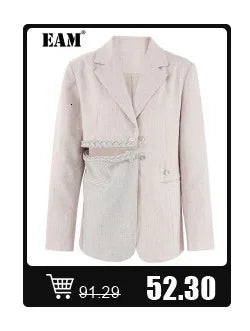 EAM Apricot Irregular Ribbon Blazer Women Big Size New Lapel Long Sleeve Loose Fit Jacket Fashion Spring Autumn 2024 1DF508112