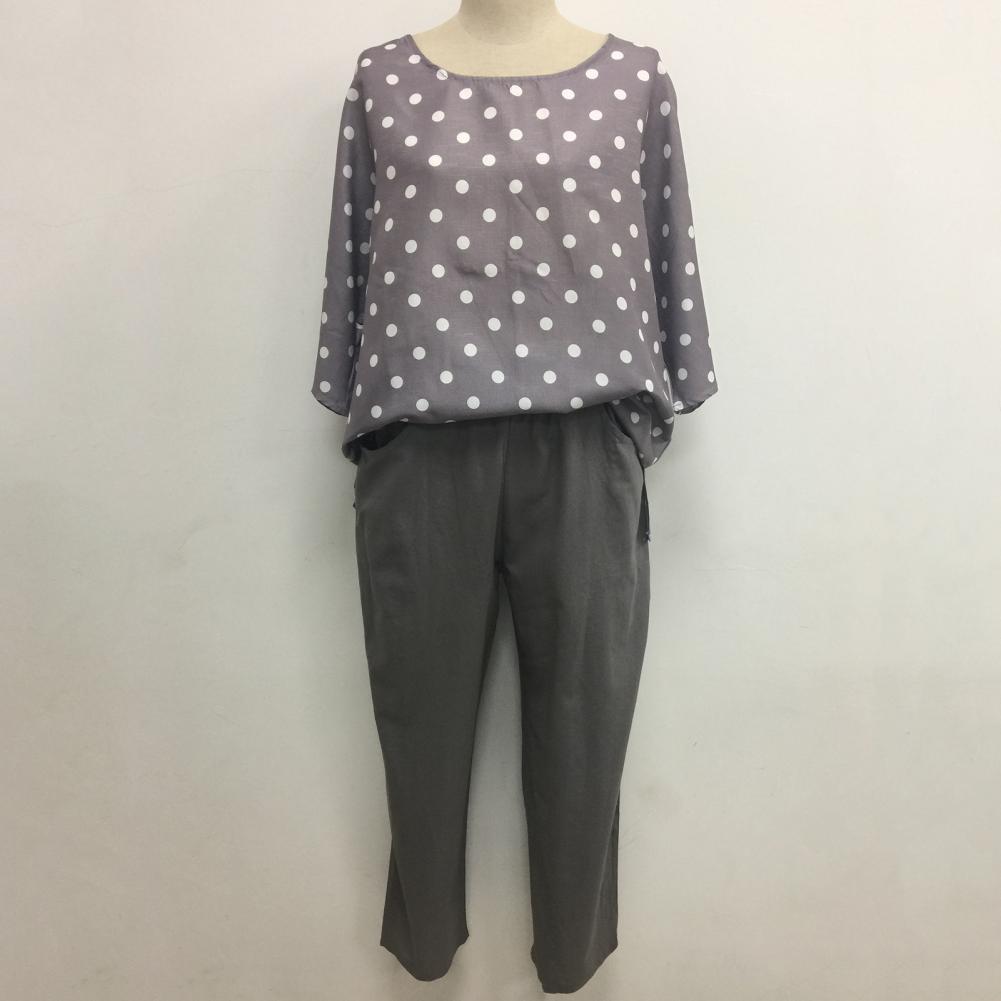 Women Outfit Spring Summer Blouse Pants Pockets Printed T shirt Trousers Raglan Sleeve T shirt Pants Two Pieces Set