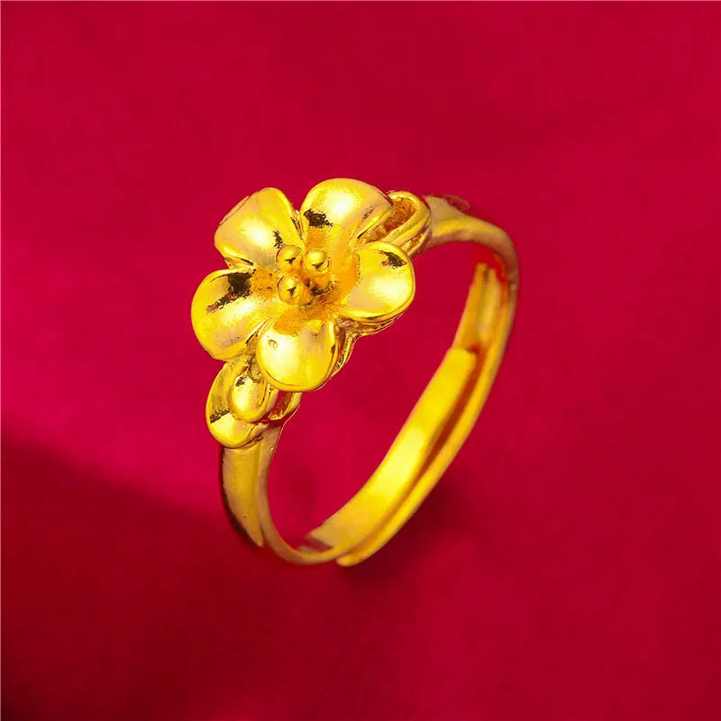 ANIID Ethiopia Dubai Flower Gold Color Arab Rings Resizable For Women Wedding Jewelry African Party Gift Nigerian Jewellery