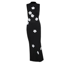 Load image into Gallery viewer, Weird Puss Flower Appliques Dress Woman Summer Sexy Splits Sleeveless Simple Half High Collar Classical Party Skinny Vestidos