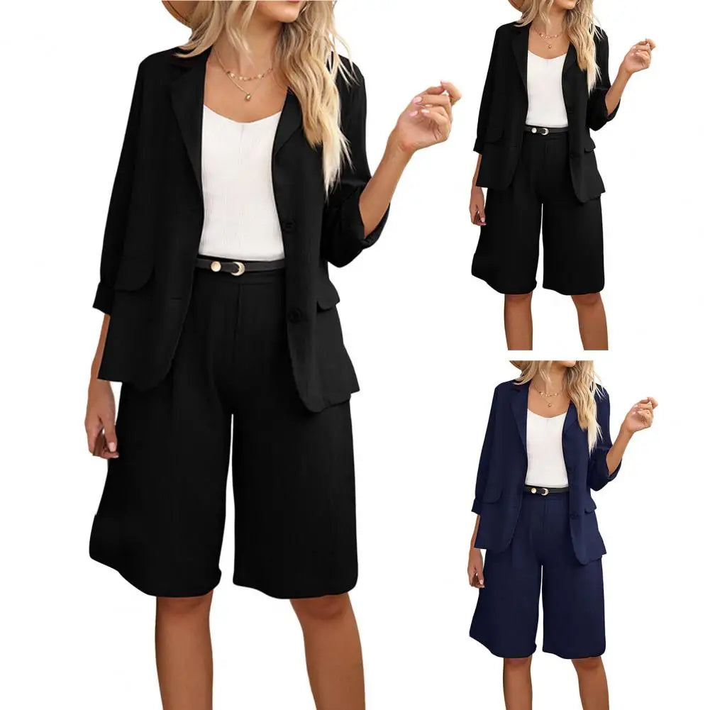 Formal Blazer Shorts Suit Knee Length Pants Lady Business Outfit Cardigan Plus Size Lady Coat Shorts Set Daily Wear