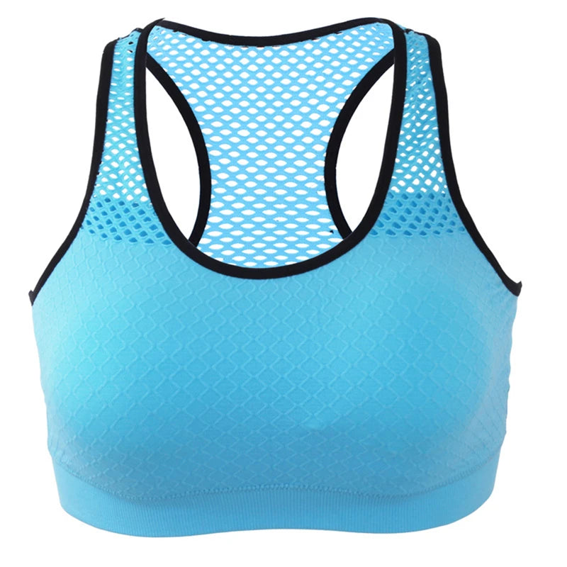 Mesh Sports Bra Hollow Out Sport Top Seamless Fitness Yoga Bras Women Gym Top Padded Running Vest Shockproof Push Up Crop Top