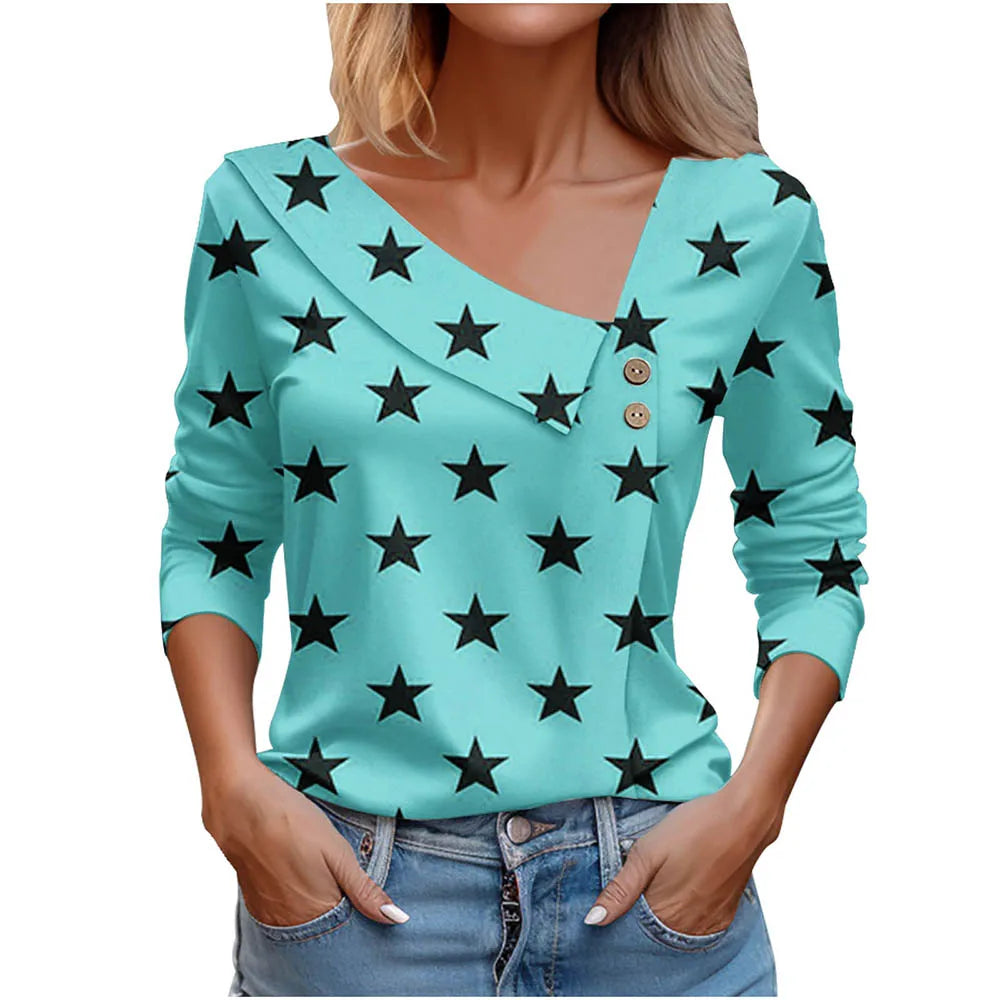 T Shirt For Women Fashion Long Sleeve Top White Floral Print Shirts And Blouses Autumn Winter Clothes For Women 2024