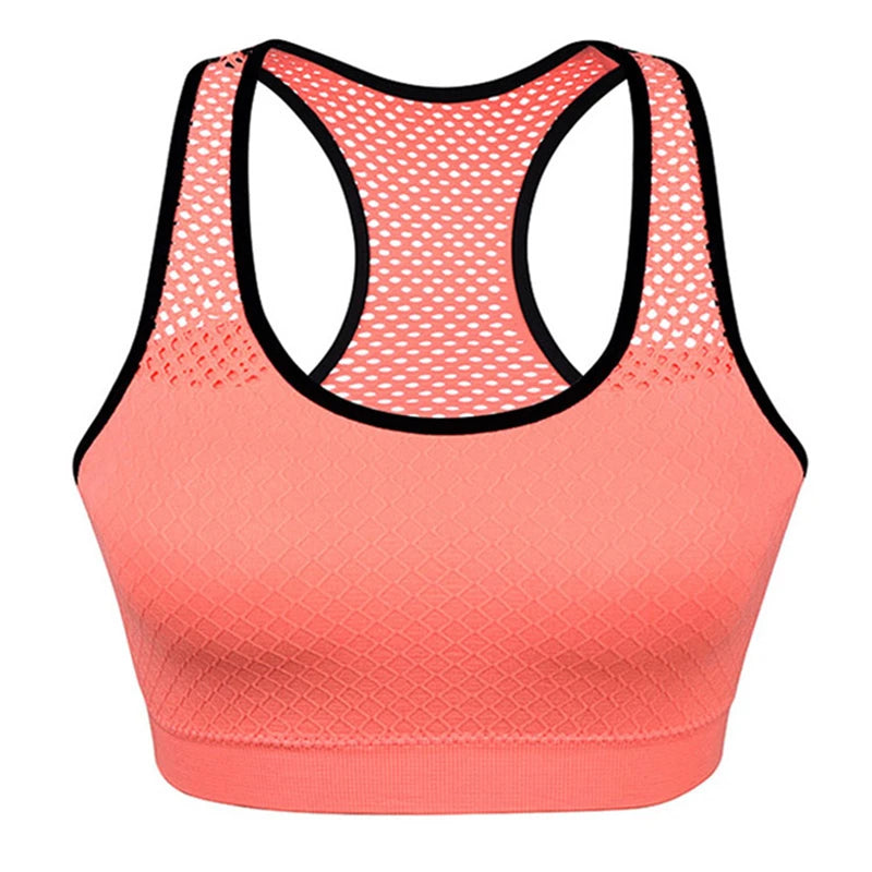 Mesh Sports Bra Hollow Out Sport Top Seamless Fitness Yoga Bras Women Gym Top Padded Running Vest Shockproof Push Up Crop Top