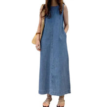 Load image into Gallery viewer, Femme Fashion Casual Loose Long Maxi Sundress Pleated Denim Vestido Sleeveless Robe Women Summer A Line Dress Overszie