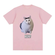 Load image into Gallery viewer, Cat Saying Huh? Funny Meme T-shirt Men Women 100% Cotton Breathable Short Sleeve Oversized T Shirts Fashion Harajuku Tee Shirt