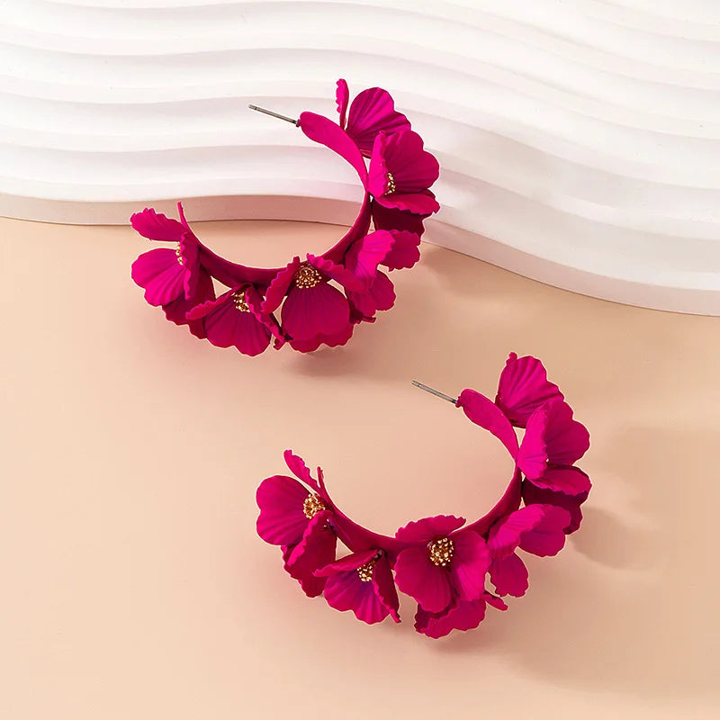 Fashion New Design Multi-layer Flower C-shaped Earrings for Women Party Painting Lacquer Floral Elegant Earring Jewelry