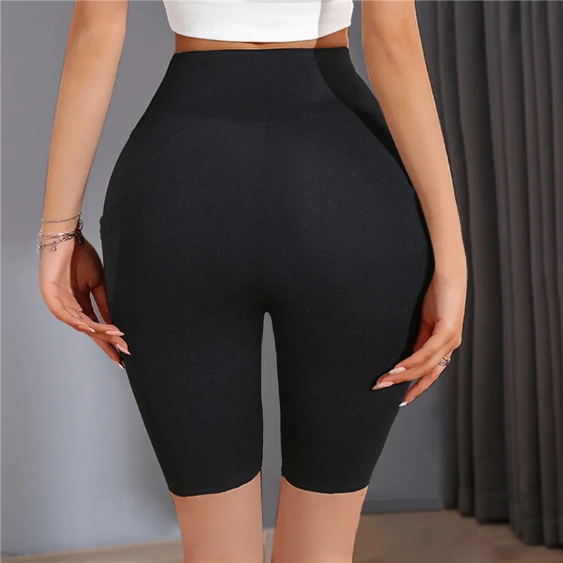 Women'S Gym Short Leggings With Pockets Outdoor Cycling Gym Fitness Push Up Hip Lift Pants Seamless Elastic High Waist Tights