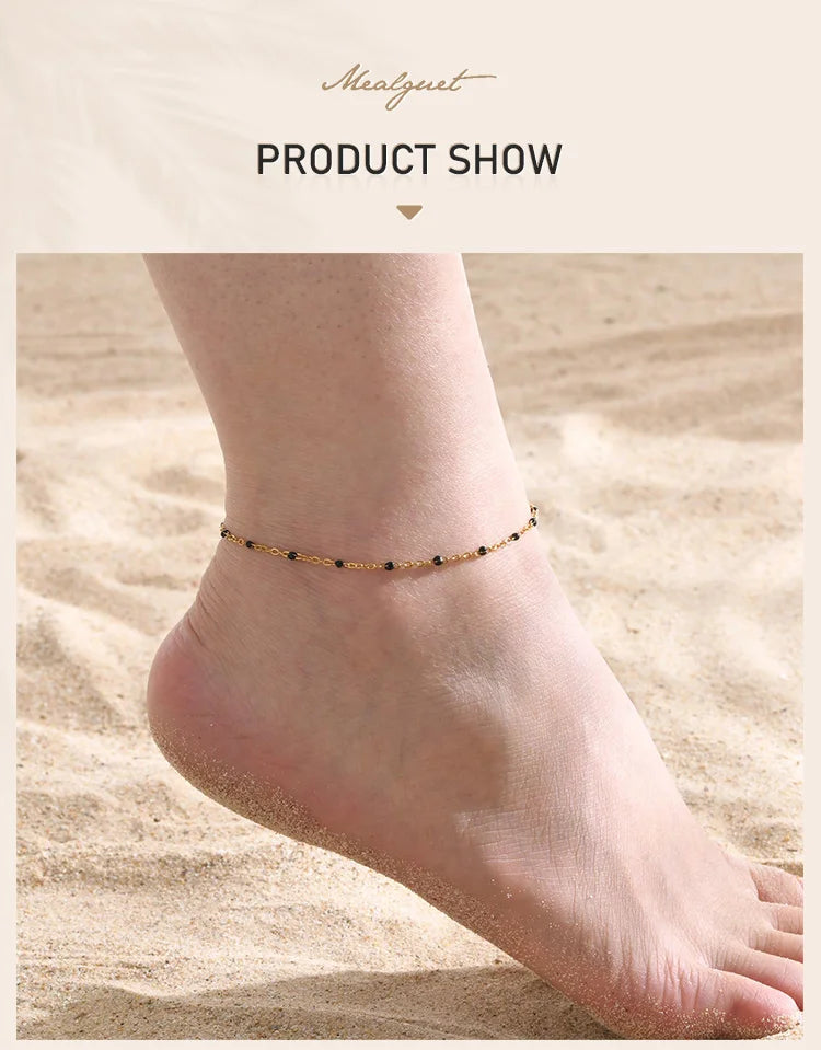 Beaded Chain Anklet Bracelet for Women, Summer Boho Beach Foot Chain Adjustable