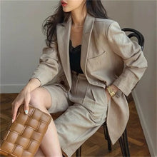 Load image into Gallery viewer, Flax Suit Women&#39;s Spring Summer 2023 New Casual Thin Cotton  Linen Small Blazers+shorts Two-piece Sets Comfortable Khaki Suits