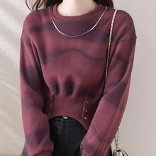 Load image into Gallery viewer, New Style Autumn and Winter Women&#39;s Tie Dye O-Neck Long Sleeve Short Button Slim Plush Pullovers Fashion Casual Korean Tops