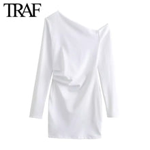 Load image into Gallery viewer, TRAF Women Fashion Spring New Long-sleeved Fold White Asymmetric Dress French Chic Female Sexi Mini Evening Clothing