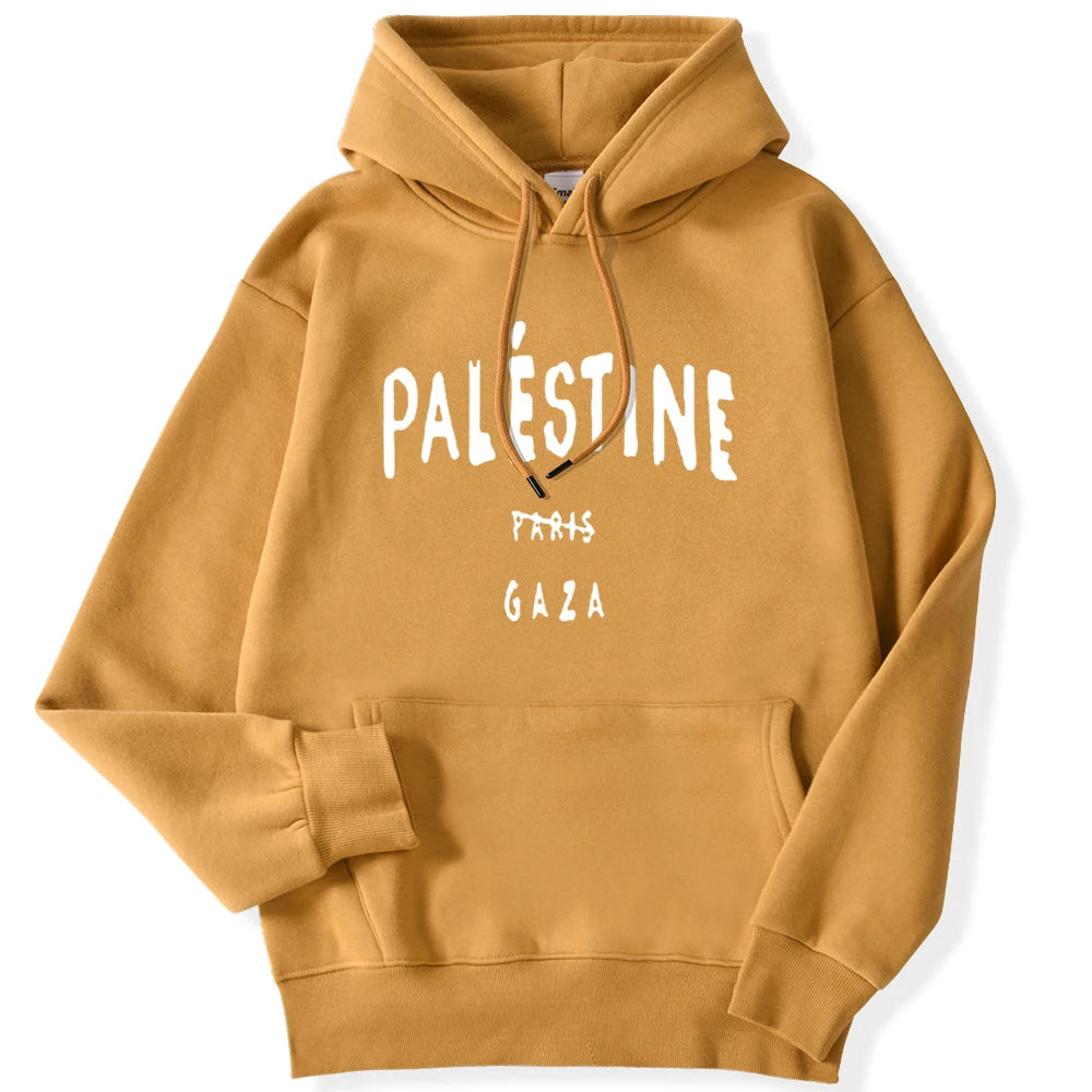 Winter Woman Hoodies Palestine Gaza Letter Printed Pullovers Breathable Loose Warm Pocket Sweatshirts Casual Ladies Streetwears