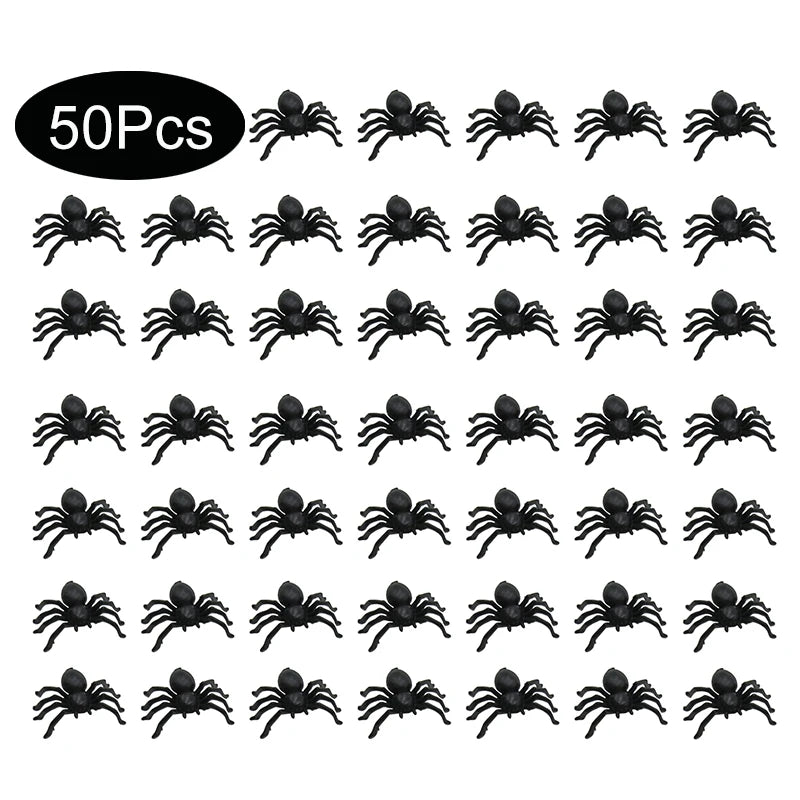 50pcs Halloween Spiders Decorations Small Black Luminous Plastic Spiders Haunted House Spider Decoration Simulation Tricky Toy