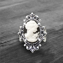 Load image into Gallery viewer, Vintage Leaf Lady Queen Cameo Rings For Women Antique Silver Plated Flower Cross Pink Cameo Ring Fashion Jewelry