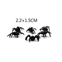 Load image into Gallery viewer, 50/100/200pcs Halloween Decorations Mini Plastic Black Luminous Spider Prank Fun Birthday Toy DIY Party Decorative Props 2cm