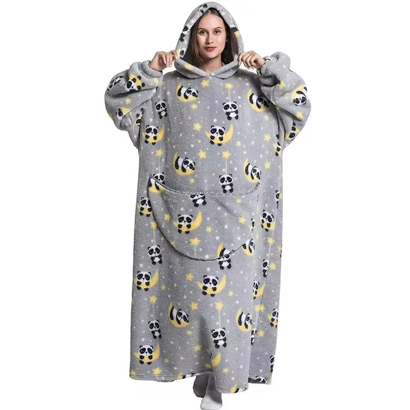 Flannel Blanket with Sleeves Winter Hoodies Sweatshirt   Fleece Giant Wearable Blanket Hoodie Oversized for adults kids babys