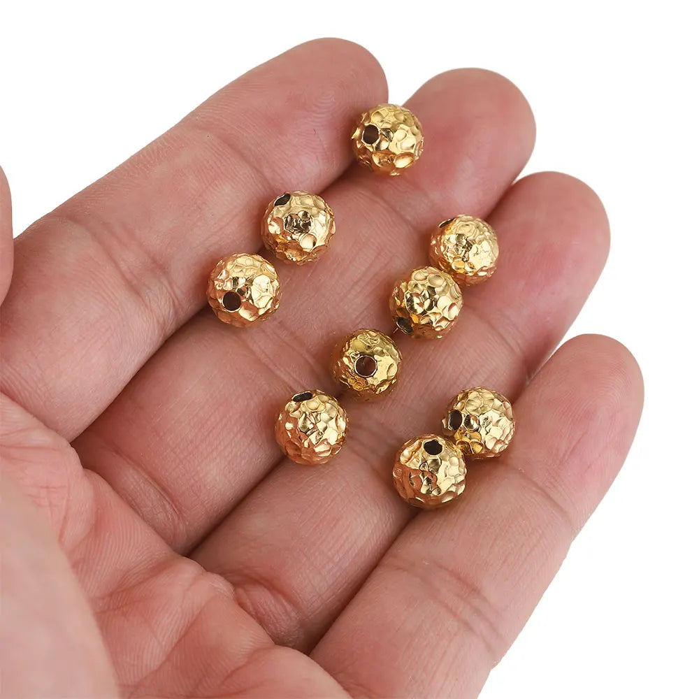 10pcs 4 6 8mm Gold Plated Stainless Steel Frosted Hammered Ball Beads Charm Loose for Bracelet DIY Jewelry Making Supplies Waist