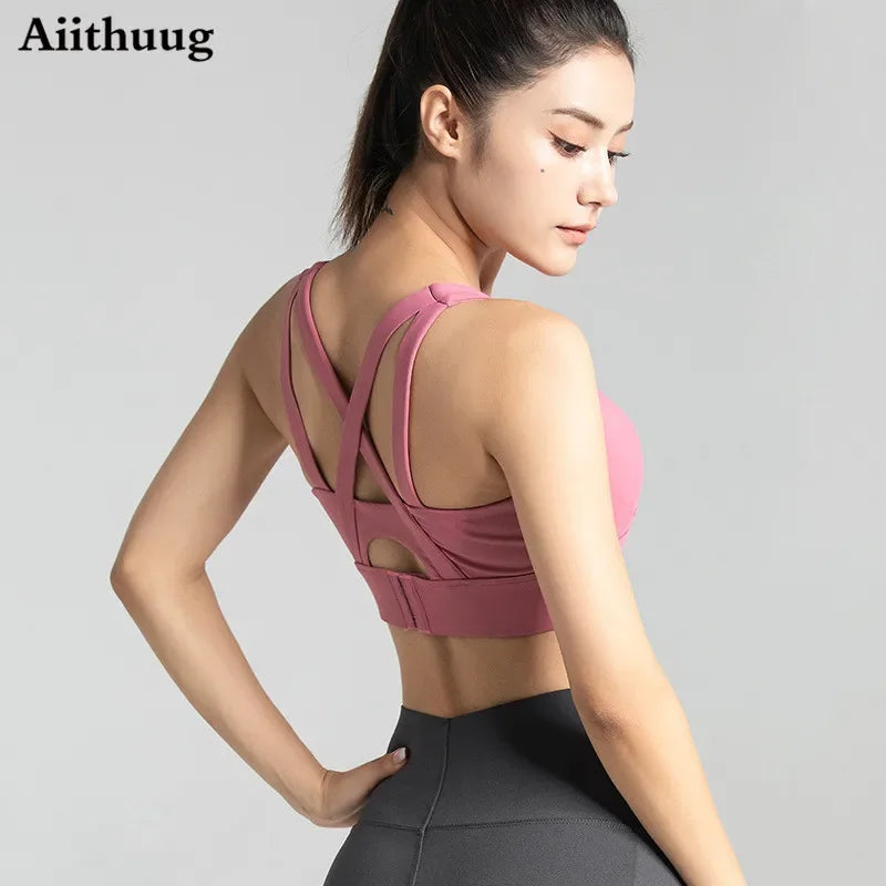 Aiithuug Sports Bra for Women Criss-Cross Back Padded Sports Bras Bounce Control Support Yoga Bra with Removable Cups Gym Bra