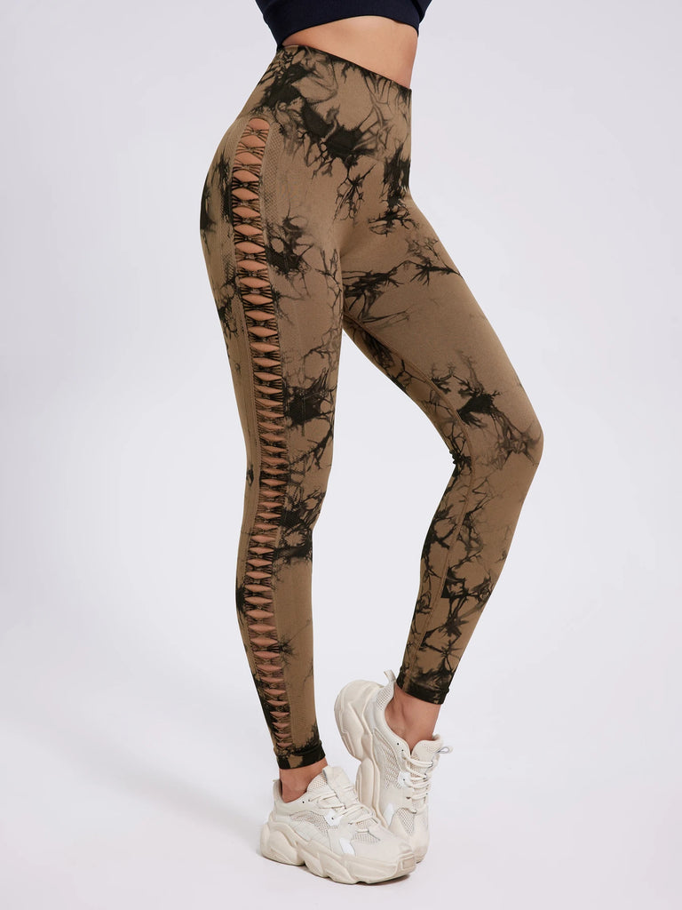 2024 Butt Lifting Sexy Gym Leggings Women High Waist Seamless Tie Dye  Leggings Women Skinny Stretch Outdoors Hollow Out Pants