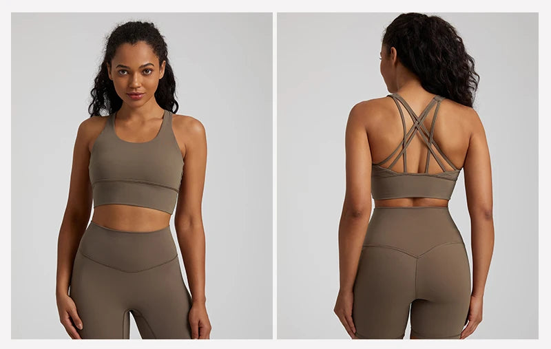 Buttery Soft Gym Sports Bra for Women Push Up Crisscross Back Strappy Running Fitness Bras Padded Jogging Yoga Crop Tops