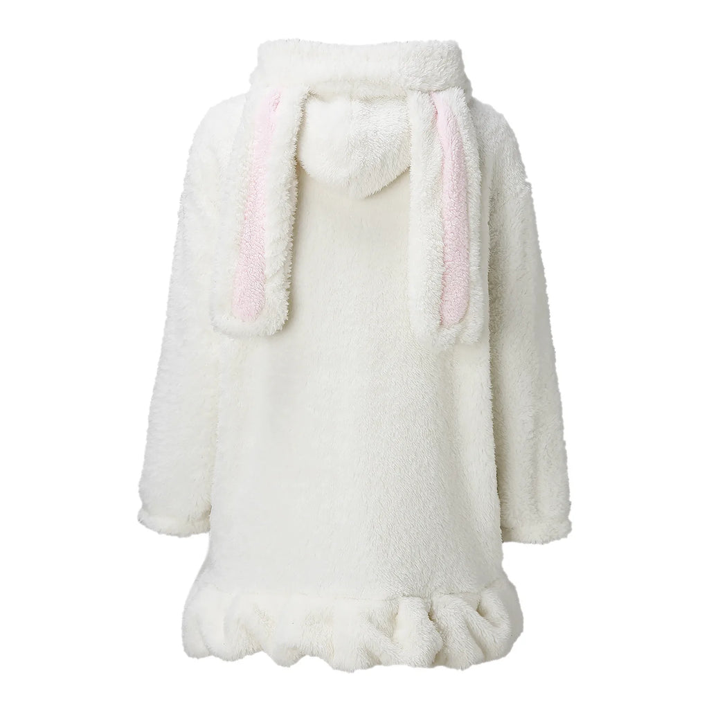 Flannel Bunny Ears Hoodies For Woman Winter Kawaii Women's Sweatershirt Fluffy Warm Winter Pullover Rabbit Jumper Hoddie