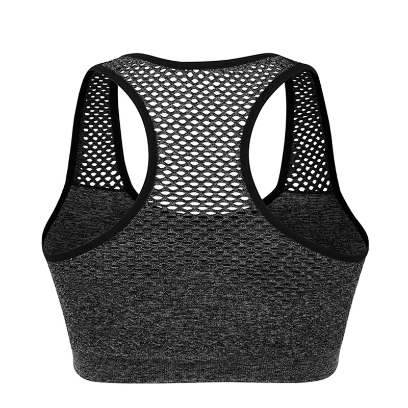 Mesh Sports Bra Hollow Out Sport Top Seamless Fitness Yoga Bras Women Gym Top Padded Running Vest Shockproof Push Up Crop Top