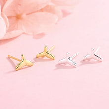 Load image into Gallery viewer, Tiny Mermaid Tail Stud Earrings Cute Women Girls 925 Sterling Silver Small Whale Studs Nautical Ocean Jewelry, Gifts for Her