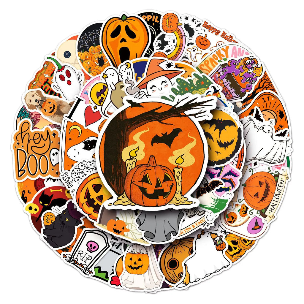 10/30/50PCS Cartoon Halloween Stickers Ghost Bat Pumpkin Graffiti Decals DIY Laptop Fridge Gift Phone Festive Sticker Kids Toys