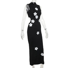 Load image into Gallery viewer, Weird Puss Flower Appliques Dress Woman Summer Sexy Splits Sleeveless Simple Half High Collar Classical Party Skinny Vestidos