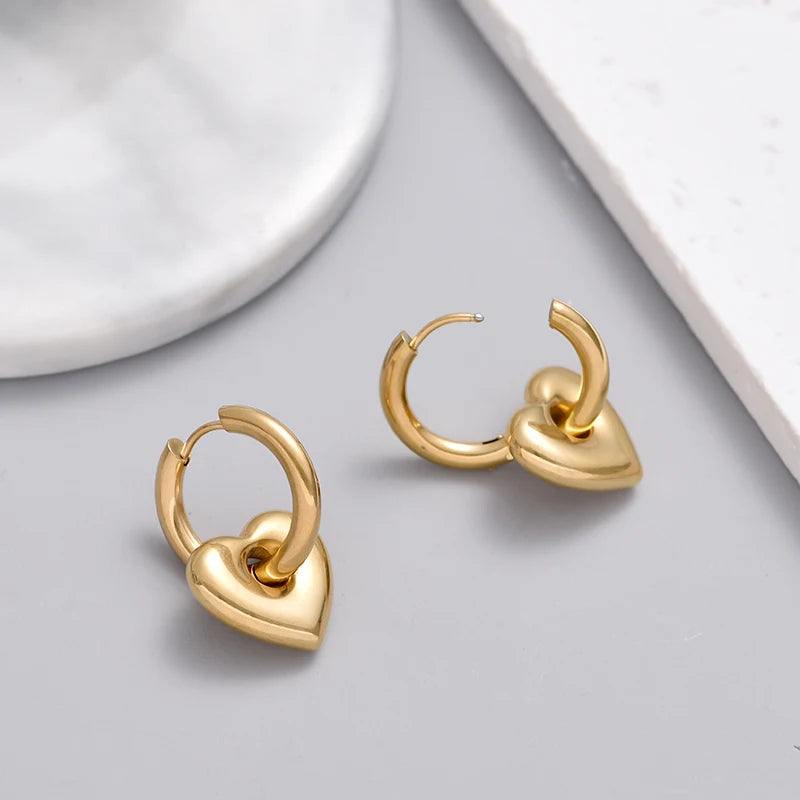 Classic Stainless Steel Heart Star Hoop Earrings For Women Punk Hip Hop Gold Silver Color Y2K Jewelry Female Earrings oorbellen