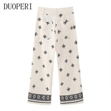 Load image into Gallery viewer, DUOPERI Women Fashion Linen Embroidery Straight Pant High Waist Full Length Female Chic Lady Casual Vintage Long Flax Trousers