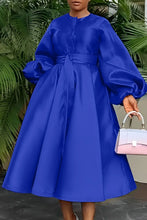 Load image into Gallery viewer, CM.YAYA Women Lantern Long Sleeve Button Front with Sashes Big Swing Satin Retro Dress 2024 Street Even Party Dresses Vestidos