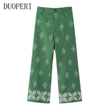 Load image into Gallery viewer, DUOPERI Women Fashion Linen Embroidery Straight Pant High Waist Full Length Female Chic Lady Casual Vintage Long Flax Trousers